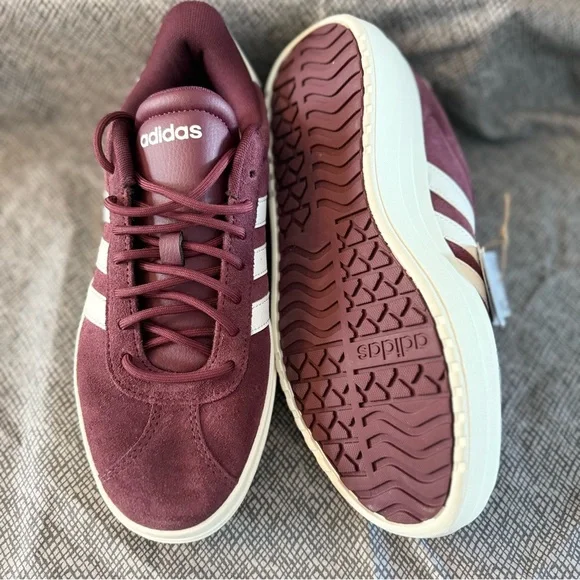 Adidas Women's Maroon and White Platform Sneakers - Picture 3 of 5